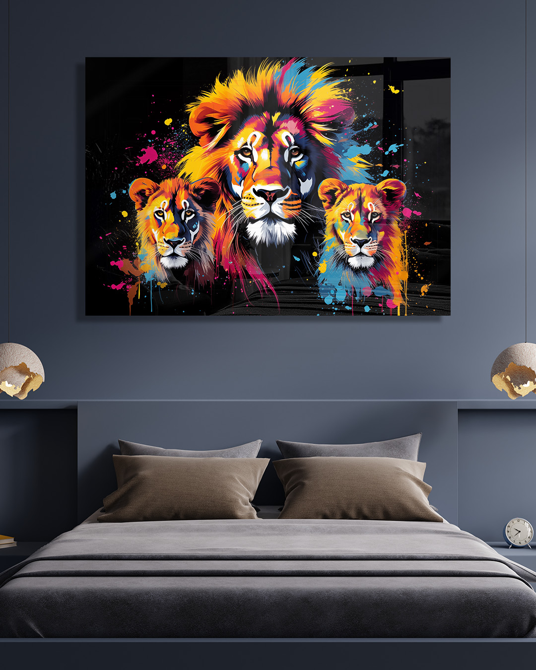 Pride of Lions Noir Graffiti Animal Wall Art Print