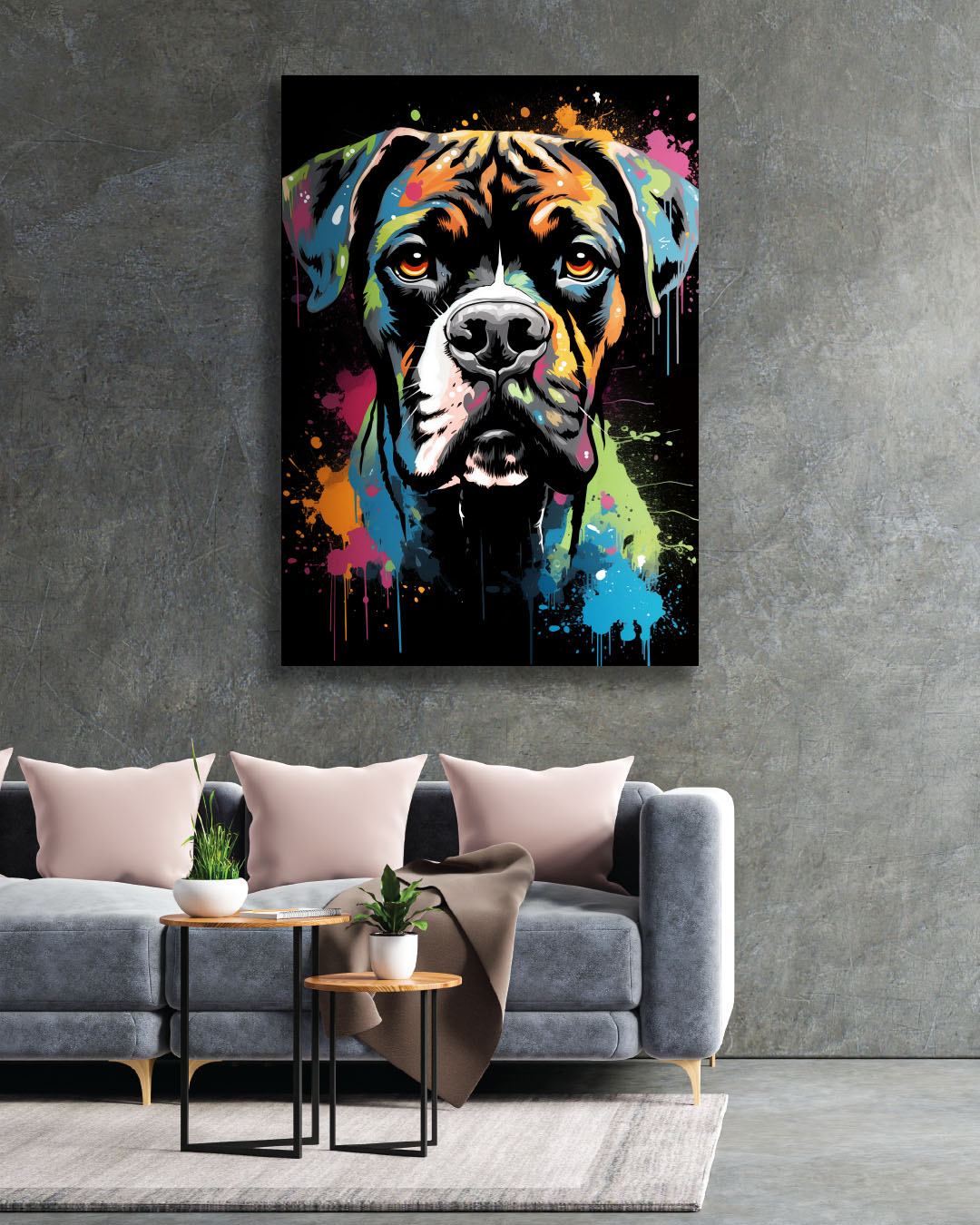 Bouncy Boxer Dog Graffiti Wall Art Print