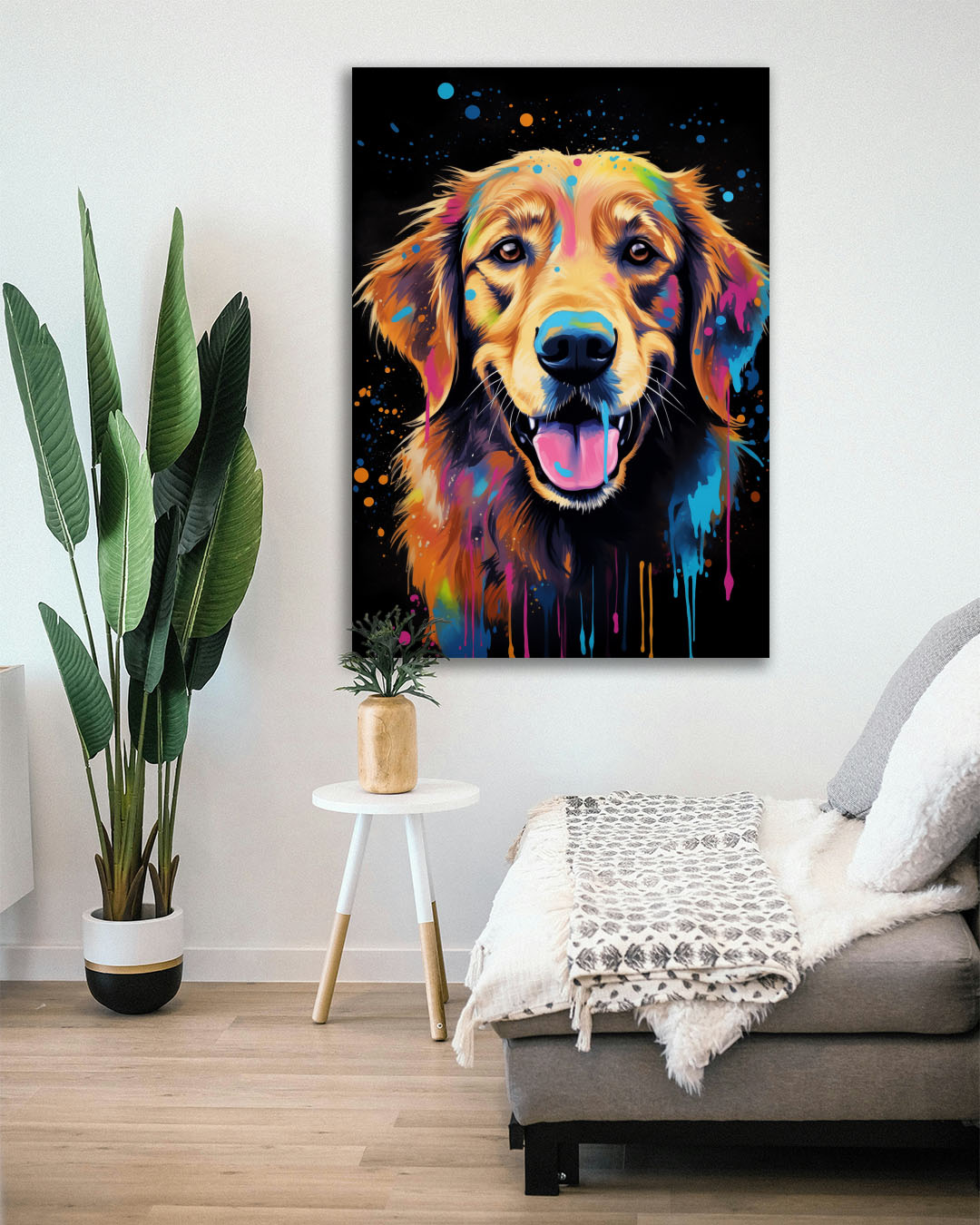 Gentle Golden Retriever Dog Graffiti Wall Art Print