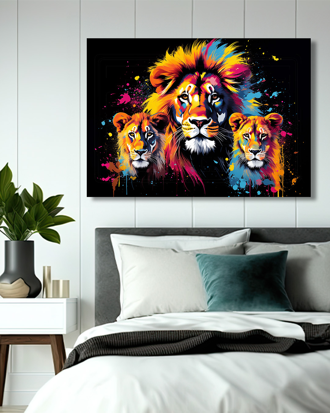 Pride of Lions Noir Graffiti Animal Wall Art Print
