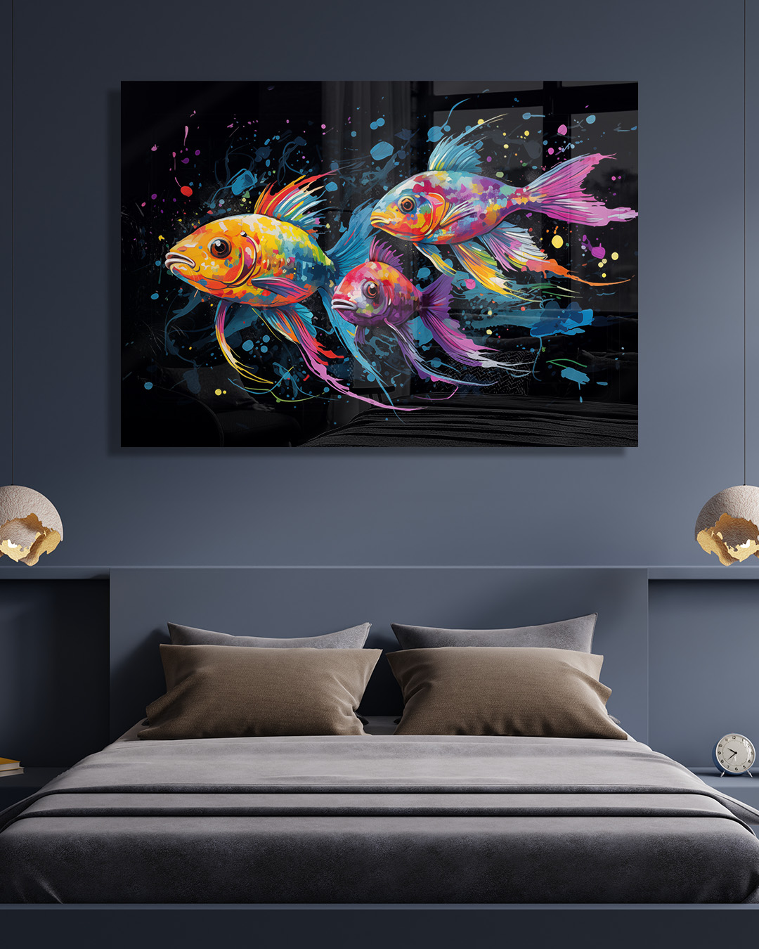 Shoal of Fish Noir Graffiti Animal Wall Art Print