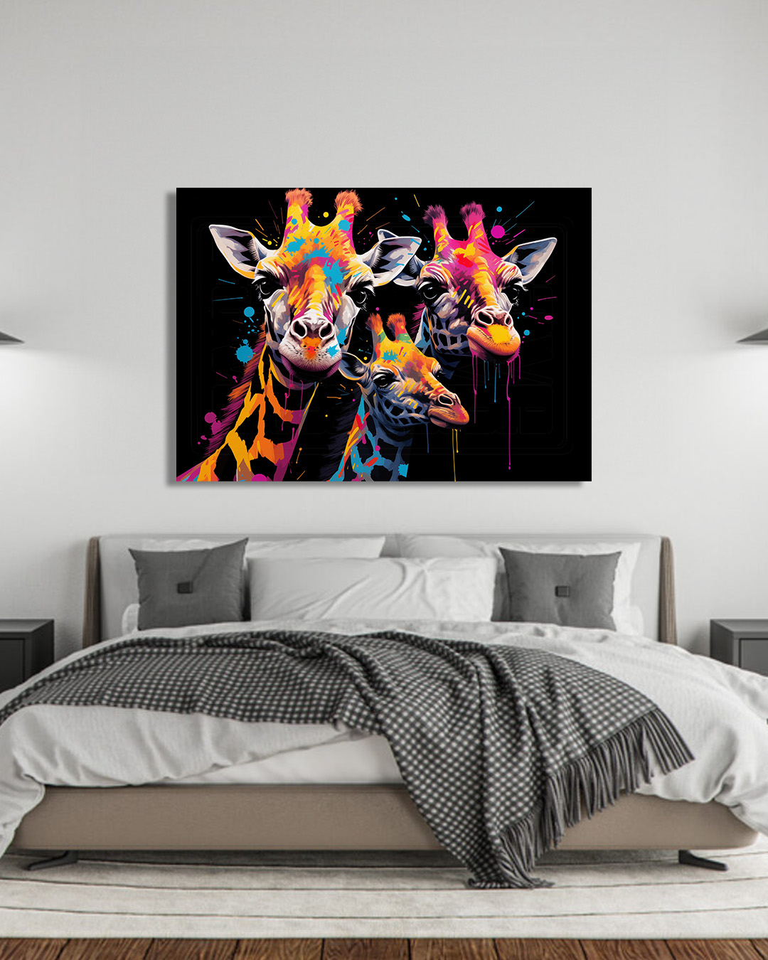 Tower of Giraffes Noir Graffiti Animal Wall Art Print
