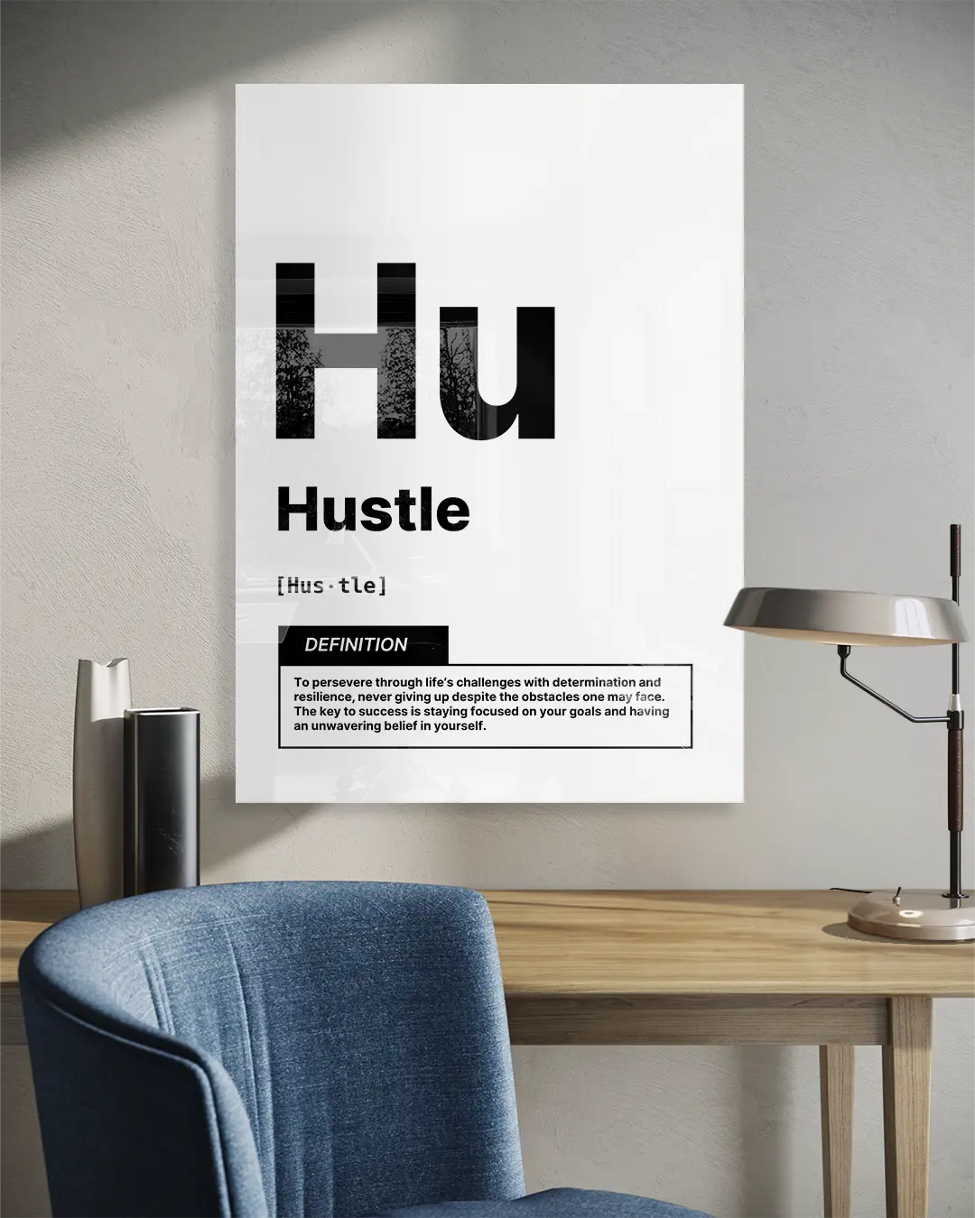 Hu Hustle Blanc Motivational Wall Art Print
